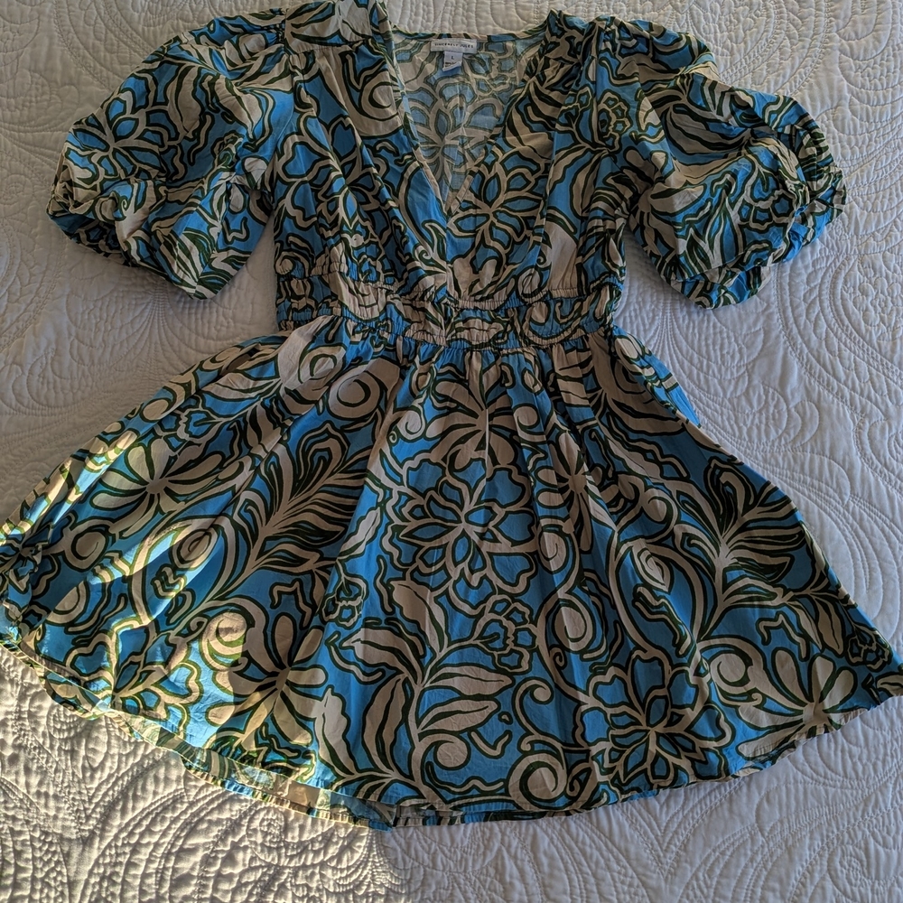 Sincerely Jules Blue and Cream Floral Mini Dress